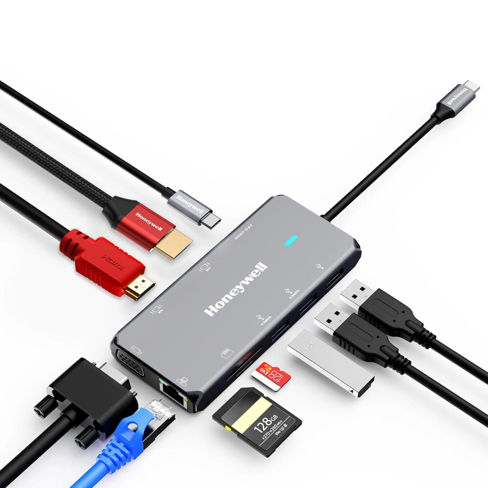 Honeywell Type C Docking Station 10 in 1 (USB | Type C | HDMI | Lan | VGA | SD Card) (Open Box)